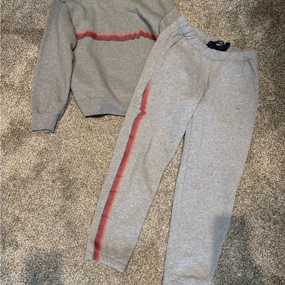 Patagonia Gray and Red Crew Neck Sweater